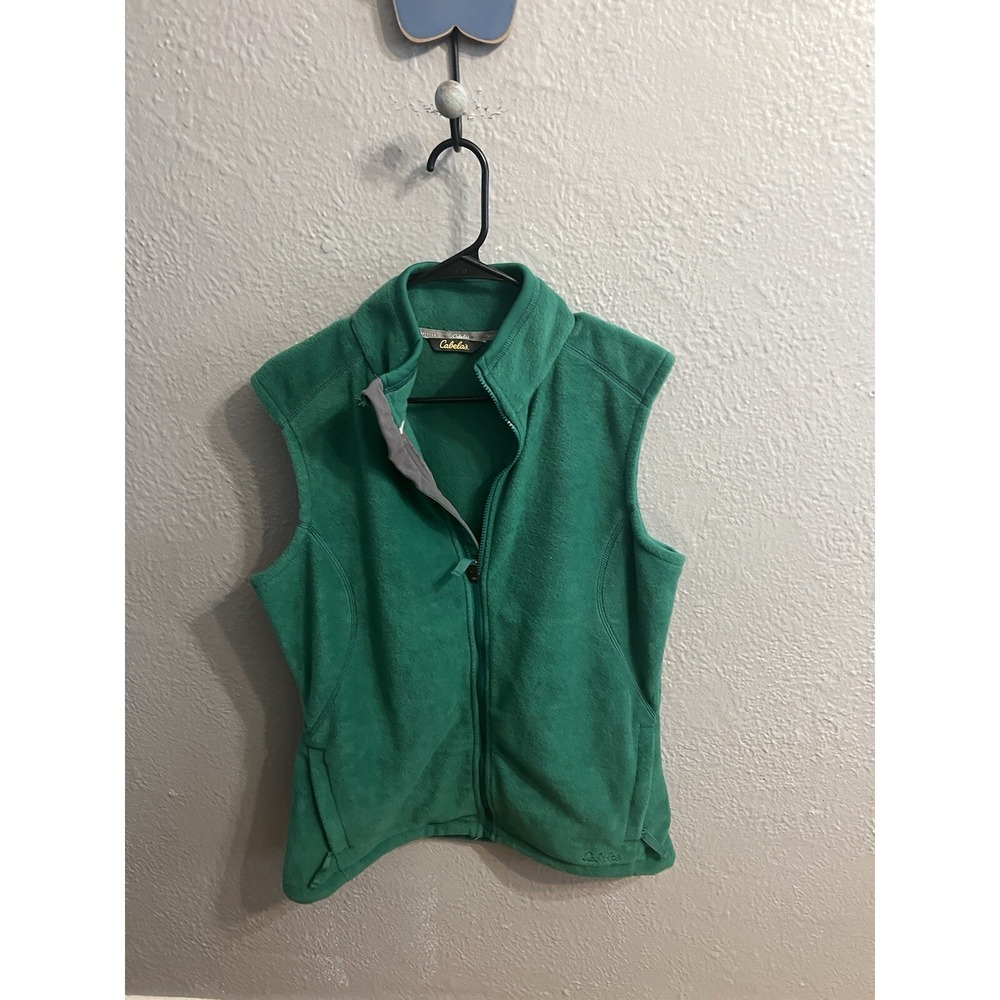 Cabelas Green Fleece Vest Jacket Womensβ Size Large Full Zip